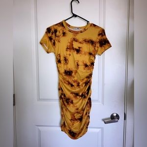 Fashion nova, yellow tie dyed, meshed dress.